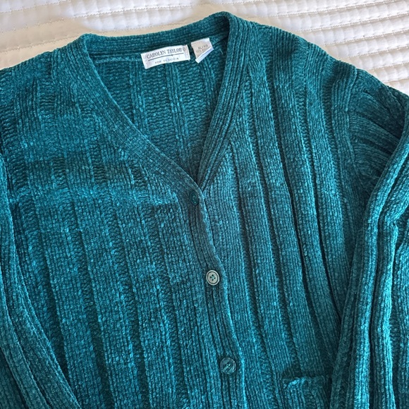 Carolyn Taylor Teal Ribbed Cardigan - Picture 2 of 5